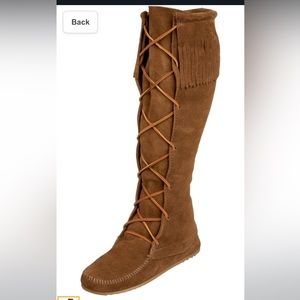 Minnetonka knee high lace up moccasin boots